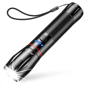 Blukar LED Torch Rechargeable, 2000L Super Bright Flashlight with 5 Modes,Adjustable Focus,Water Resistant,Lightweight Handheld Torch for Camping, Running, Dog Walking, Power Cut, Emergency etc-Black