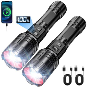 SWZA 250000 Lumens Torches LED Super Bright, USB Rechargeable Torches 2 Pack Zoomable, 5 Modes High Power Camping Torch Waterproof, Tactical Flashlight Hand Torch for Dog Walking Hiking Emergency