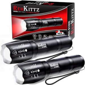 REHKITTZ Torch, Torches Led Super Bright 2000 Lumen (2 Pack), Adjustable Focus Torch with 5 Lighting Modes, Aluminium Alloy Camping Torch, Pocket Size Flashlight, Led Torch for Emergency, Camping