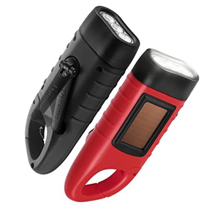 GeeRic 2-Pack Hand Crank Solar Powered Flashlight, Emergency Rechargeable LED Flashlight, Survival Flashlight, Quick Snap Carabiner Dynamo Flashlight Torch for Outdoor Sports Black+Red