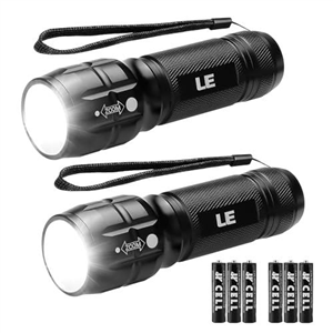 LE LED Torch, LE1000 Powerful Handheld Flashlight, Super Bright, Pocket Size, Lightweight, Suit for Camping, Cycling, Running, Dog Walking and More Outdoor Use, 6 AAA Batteries Included, Pack of 2