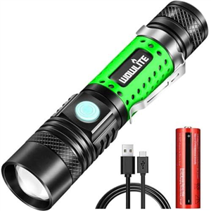 Torch Rechargeable, Adjustable Focus Torches LED Super Bright with 4 Modes, Portable Small Torch with Clip, Waterproof Flashlight for Power Cut, Emergency, Camping, Hiking, Outdoor (Green)