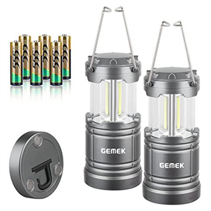 GEMEK 2 Pack LED Lantern, Collapsible Emergency Battery Powered Lights with Magnetic Base for Home Power Outages, Roadside Car Repair, Fishing, Camping Gear Accessories Essentials (Gray)