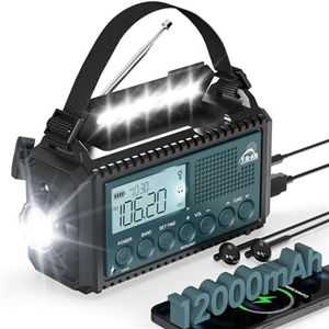 Roxicosly Wind Up Solar Radio,12000mAh Rechargeable Portable Emergency Hand Crank Radio AM/FM/SW with LED Torch & Reading Light,USB Phone Charger,SOS Alarm,IPX6,Headphone Jack for Camping,Hiking