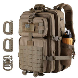 Hannibal Tactical 36L MOLLE Assault Pack, Tactical Backpack Military Army Camping Rucksack, 3-Day Pack Trip w/USA Flag Patch, D-Rings, Coyote