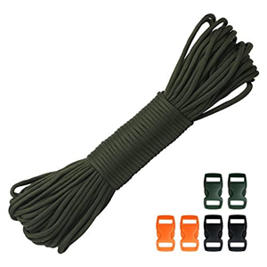 30M 550lb Paracord Rope 4mm Heavy Duty 7 Strand Nylon Cord Tent Rope Cord with 6 Plastic Buckles for Camping Hand Crafting (Army Green, 4mm * 30M)