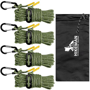 HIKEMAN Reflective Tent Guy Ropes - 4M Camping Guide Ropes,4mm Tent Guide Lines Cord with Aluminum Tensioners Adjuster for Outdoor Camping Hiking Caravan Awning Tents (Army Green, 4mm)