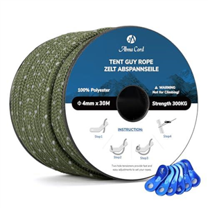 Abma Cord Tent Guy Ropes 4mm 30M Guy Line 6 Pcs Guy Rope Tensioners Heavy Duty Guide Rope for Camping, Gazebos, Awning, Tarp - Reflective Army Green