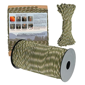 PSKOOK 550 Paracord 100m，31m，15m Rope 9+1 Strand with Fishing Line Traction Rescue Rope Tent Rope for Outdoor Hikes Camping DIY Necklace Bracelet Craft Making（31m，Army Green Khaki Camo）