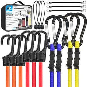 Master Cord® Bungee Cords with Hooks Heavy Duty - Pack of 16 Military Grade, Weatherproof, UV-Resistant Elastic Bungee Straps with Locking Carabiner Hooks & Ball Bungees For Securing Tarps, Luggage