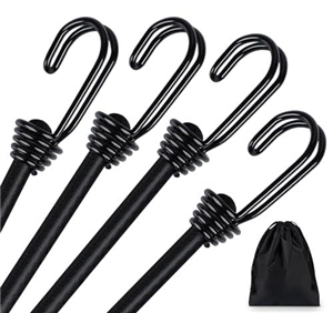 4 x 40" (100CM) Bungee Cords with Hooks, Binswloo Heavy Duty Elasticated Shock Cords Luggage Straps for Securing Outdoor Tarps Tents Camps Garden Furniture, All Black, 1M Long