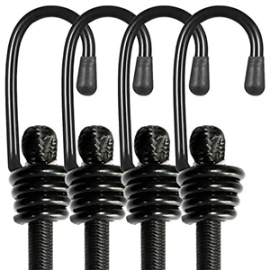 BEXSLE Bungee Cords With Hooks, Heavy Duty Outdoor Elastic Bungee Straps，No odour Industrial Grade bungee rope For Securing Tarps, Luggage, Tents, Bikes or garden tidying 24inch 4Pcs (Black)