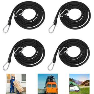 Bungee Cords with Carabiner Clips, 4 Pack 2 M Long Heavy Duty Carabiner Bungee Cord Extra Strong Black Bungee Straps with Carabiner Hooks for Camping Tarps Bike Rack Tent Car Roof Rack Black