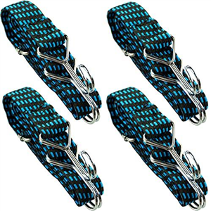 Adjustable Flat Bungee Cords with Hooks, Bungee Straps with Anti-Rust Metal Buckle for Bike Mountain Luggage Rope Latex Heavy Duty Straps Elastic (4 Pack 1M Blue)