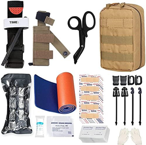 Emergency Survival Kits, Tactical Military Trauma First Aid Kit, Molle EMT IFAK Pouch Outdoor Gear Tourniquet Bandage Bleeding Control Kit for Camping Hiking Hunting Travel Car Adventures (Brown)