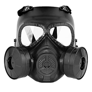 Tactical Paintball Full Face Mask, BBs Protection Gear Tactical Mask for Halloween Cosplay Shooting CS Game with Double Turbo Fan (Blcak-clear lens)