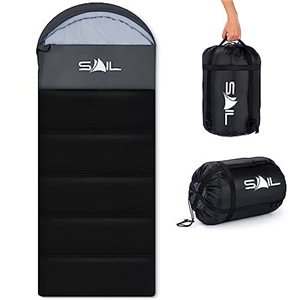 SAIL Sleeping Bag 3-4 Season - 1.3KG 250GSM Lightweight,Waterproof Indoor & Outdoor Use for Kids & Adults for Hiking, Backpacking and Camping - Black