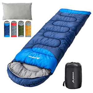 BISINNA Sleeping Bag with Pillow - 4 Season Lightweight Waterproof Warm Sleeping Bag with a compression sack for Adults, Women, Men's Outdoors Camping, Hiking, Backpacking (4 Season/Blue/Right)