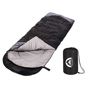 Sleeping Bag 3 Seasons (Summer, Spring, Fall) Warm & Cool Weather - Lightweight,Waterproof Indoor & Outdoor Use for Kids, Teens & Adults for Camping Hiking, Backpacking and Survival (Black Grey)