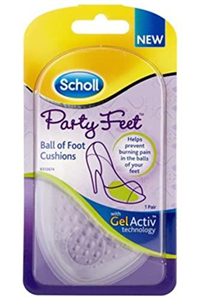 Scholl Party Feet Ball of Foot Gel Cushions with GelActiv technology, Non-slip, Help prevent foot pain - Suitable most shoes including high heels and stilettos. Universal size, 1 pair of cushions