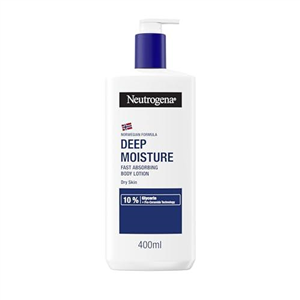 Neutrogena Norwegian Formula Deep Moisture Fast-Absorbing Body Lotion (1x 400ml), Non-Greasy Body Moisturiser for Dry Skin with 10% Glycerine and Pro-Ceramide Technology, Provides 72-Hour Moisturisation