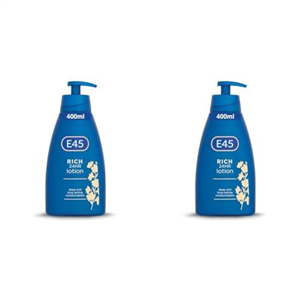 E45 Rich Skin Lotion 400 ml – E45 Moisturising Lotion with Evening Primrose Oil – Lightweight Body Lotion for Dry and Sensitive Skin – Long-Lasting Moisturisation for Soft and Supple Skin (Pack of 2)