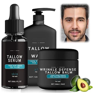 Wrinkle Defense Beef Tallow Balm, Mens Skin Care Sets & Kits, Mens Facial Kit, Mens Skincare - Beef Tallow Mens Face Wash, Tallow Serum, Tallow Cream - Anti Wrinkle Moisturiser For Men Day & Night