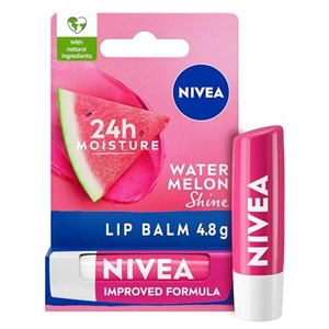 NIVEA Watermelon Shine Lip Balm (4.8g), Flavoured Lip Balm with Shea Butter, Natural Oils and Vitamins, Provides 24h Moisture and a Pink Shine, Vegan Lip Care Formula