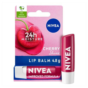 NIVEA Cherry Shine Lip Balm (4.8g), Flavoured Lip Balm with Shea Butter, Natural Oils and Vitamins, Provides 24h Moisture and a Soft Red Shine, Vegan Lip Care Formula