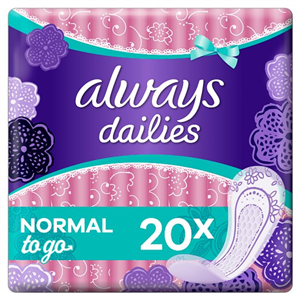 Always Dailies Singles To Go Panty Liners 20 Pack