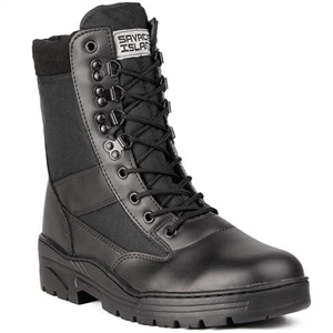 Savage Island Leather Side Zip & Lace Up Army Tactical Combat Boots Black for Work, Security, Motorcycle, Cadet