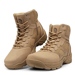 derlychug Men's Military Tactical Combat Boots Side Zipper Lightweight Outdoor Hiking Boots Work Walking Desert Breathable Hunting Trekking（Sand,44