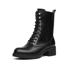 DREAM PAIRS Women's Stylish and Cool Combat Boots Lace-up Fashion Biker Boots Waterproof Mid Calf Military Boots Comfortable Winter Ankle Booties with Zipper,Size 7,Black Pu,DMB214