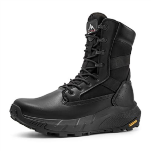 NORTIV 8 Men's Breathable Tactical Military Work Boots Side Zipper Leather Lightweight Hiking Motorcycle Combat Boots,Size 9,Black,SNMT242M
