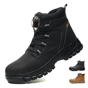 COOU Steel Toe Cap Boots Mens Womens Waterproof Work Boots Anti Slip Lightweight Ankle Support Quick Lace Safety Boots Black 4UK