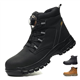 COOU Steel Toe Cap Boots Mens Womens Waterproof Work Boots Anti Slip Lightweight Ankle Support Quick Lace Safety Boots Black 4UK