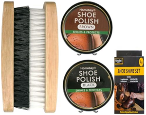 4pc Shoe Brush & Wax Polish Set (Black & Brown) | Traditional Leather Shine Shoe Polish Kit Boot Polish Brush Kit - Includes Applicator Shoe Brush, Buffing Brush, Black & Brown Polish