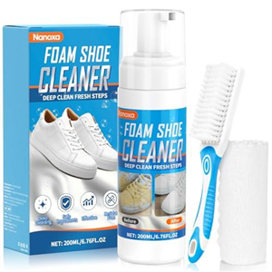 Nanoxa Shoe Cleaner, 200ml Trainer Cleaner, Shoe Cleaning Kit with Brush & Towel Removes Dirt & Stains, Sneaker Cleaner Foam for White Shoes, Leather, Knit, Boots, Canvas, Suede, Fabric, Rubber, PU