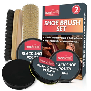 SOL 2pk Shoe Brush Set & 3 Black Shoe Polish – Leather Boot Polish Kit – Includes Soft & Stiff Brushes, 3 Wax Tins for Leather Care, Cleaning, Conditioning, Shine & Scuff Covering