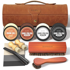 BALORIZ Shoe Polish & Care Kit, 13PCS Portable Leather Shoe Shine Kit with Shoe Brushes, Mink Oil for Leather Boots Shoe Care and Cleaning as Gift for Men & Women Father's Day Gifts Sets