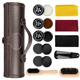 SOXOI Shoe Polish Kit - Luxury Leather Care Set with Horsehair Brush & Wooden Applicator | 12PCS Cleaning Shine Care Barrel Set | Portable Travel Case Included for Brown/Black Shoes