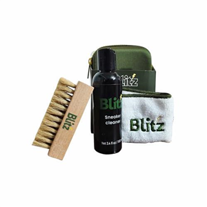 Blitz Sneaker Cleaning Kit – 100ml Solution, Brush, Microfiber Cloth & Wipes – Safe for Leather, Suede, Canvas & Trainers – Travel Pouch Included