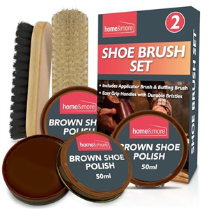SOL 2pk Shoe Brush Set & 3 Brown Shoe Polish – Leather Boot Polish Kit – Includes Soft & Stiff Brushes, 3 Wax Tins for Leather Shoe Care, Cleaning, Conditioning, Shine & Scuff Protection