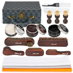 Jdomall Shoe Shine Kit - Deluxe Shoe Polish with Brushes, Cloth, Boot Care Kit, Black, 16 pcs