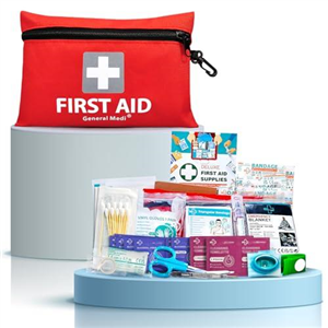 General Medi Mini First Aid Kit, 92 Pieces Small First Aid Kit - Includes Emergency Foil Blanket, Scissors for Travel, Home, Office, Vehicle, Camping, Workplace & Outdoor (Red)