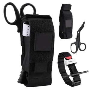 3 Pcs Tourniquet Kit, Black Molle Tourniquet Holder Pouch with Tactical Tourniquet & Medic Shears, Portable Torniquetes Medical First Aid Combat Trauma Kit for Hiking Camping Travel Outdoor Climbing