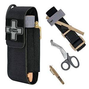 RHINO RESCUE Tourniquet with Black Holder, Emergency Bleeding First Aid Kit, Outdoor Control EMT Mil-Spec Tactical with Windlass，Molle Pouch