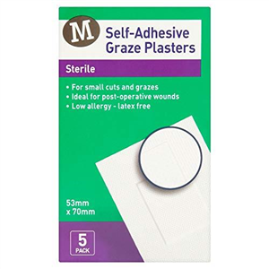 Morrisons Self-Adhesive Graze Plasters Sterile 5 Pack, 53 mm x 70 mm
