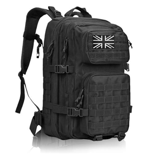 Geebymol 45L Military Tactical Backpacks Large Molle Army Assault Pack 3 Day Bug Out Bag Laptop Bag for Hiking Treeking Black Hunting Rucksack with 4 Flag Patches (Black)