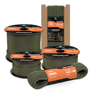 Kamu Synber 550 Paracord 4mm 10m Type III 7 Strands 100% Nylon Rope Parachute Cord Ideal for Crafting, DIY, Camping, Survival, Outdoor | Support 250kg | Army Green